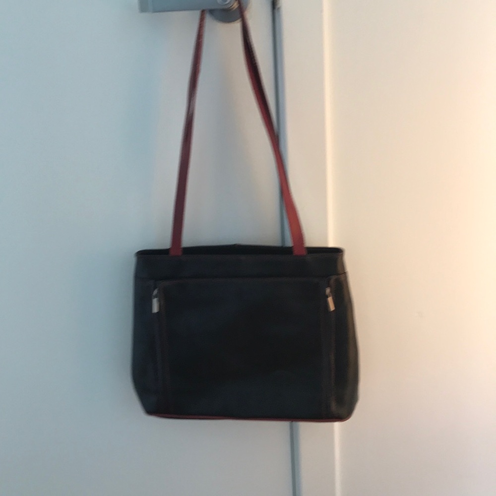 Simons Ferri Leather Handbag in Navy with Red Trip